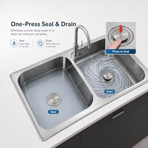 3.5" Pop-Up Kitchen Sink Drain, Stainless Steel Stopper - Image 2