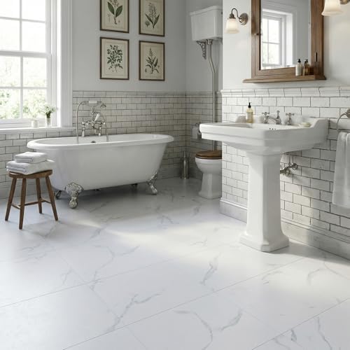 Peel and Stick Vinyl Floor Tiles | White Marble | 30 Tiles - Image 3