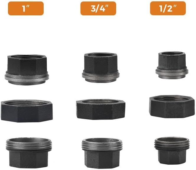 3/4" Black Pipe Fittings Union Home Expert 4 Pack | Malleable Cast Iron Pipe - Image 6