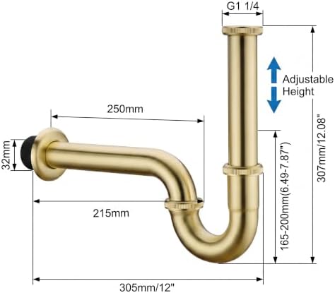 Brass P Trap 1 1/4 Bathroom Sink Drain Kit, Adjustable Height U-Shape Trap - Image 3