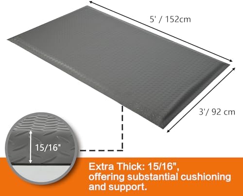 Nisorpa Anti Fatigue Mats Industrial 3' x 5' Ergonomic Standing Mat 15/16" - Image 3