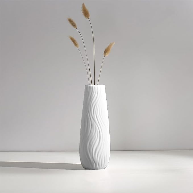 White Ceramic Vase, 8.4" H, Artistic Flower Vase Classic Style - Image 3