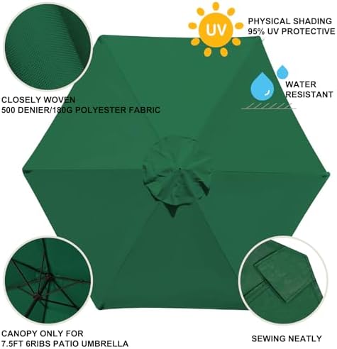 EliteShade USA 7.5FT Replacement Covers 6 Ribs Market Patio Umbrella Canopy - Image 5