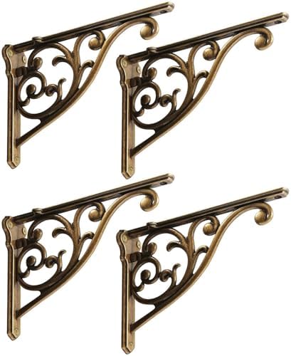 Shelf Brackets 4 Inch 4 Pack Heavy Duty Antique Brass Wall Bracket Victorian by khtumeware