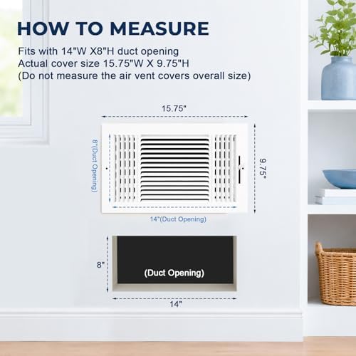 14x8 Ceiling Vent Cover for Wall 14"Wx8"H Duct Opening, Ceiling Register - Image 2