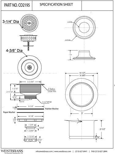 Westbrass CO2195-05 COMBO PACK 3-1/2" Wing Nut Twist Style Large Kitchen Sink - Image 2
