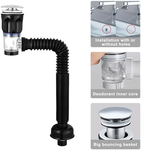Bathroom Sink Drain Kit Flexible Expandable P-Trap Sink Drain Pipe - Image 2