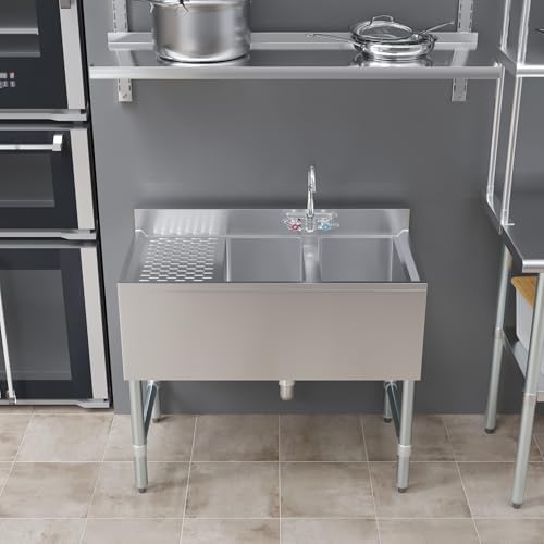 AmGood 36 in. x 19 in. Two Compartment Under Bar Sink - Image 7