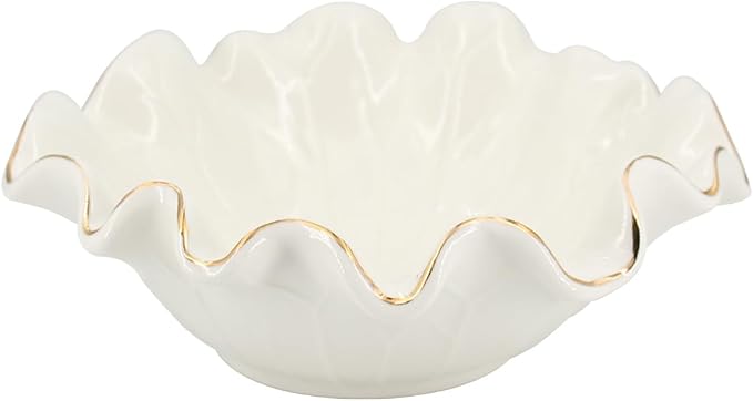 8 Inch Small Lotus Ceramic Decorative Bowl, about15 oz Capacity, Modern Ruffle by ALIWINER