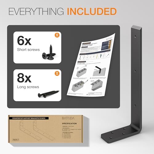 BATODA 16” Countertop Support Steel Brackets, Heavy Duty L Bracket - Image 5