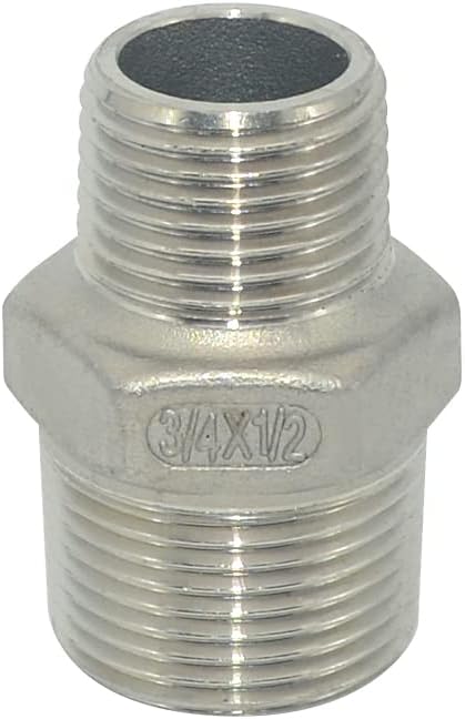 3/4" x 1/2" Male Threaded Reducing Nipple Fitting/Adapter, SS304 Stainless by Megairon