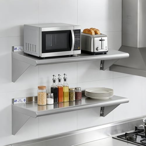 Hally Stainless Steel Shelf 2 Pack Wall Mounted Metal Shelves 10"x36" NSF - Image 2