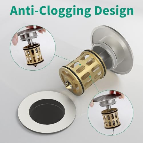 Bathroom Pop up Drain Without Overflow, Brushed Nickel, No Overflow - Image 4