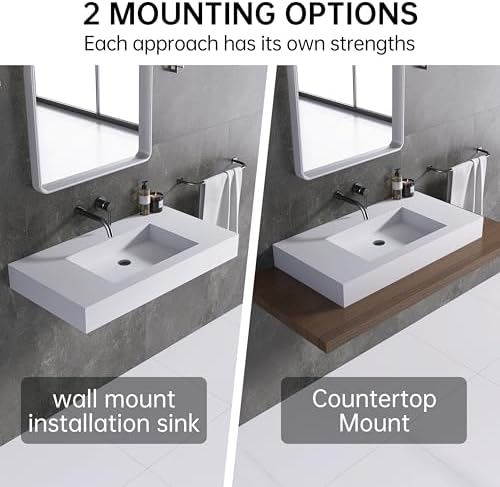 35"X19" Wall Mount Sink, Stone Bathroom Sink without Holes - Image 2