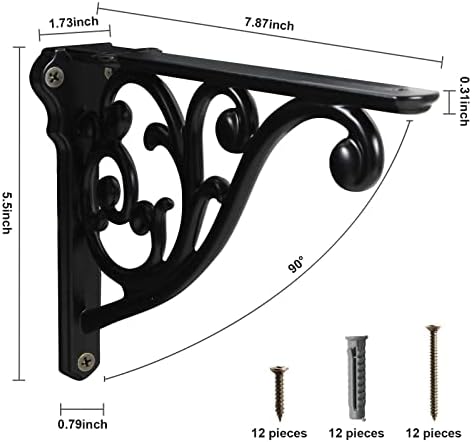 Shelf Brackets 8 Inch 4PCS Heavy Duty Matte Black Wall Bracket Baroque Kitchen - Image 2