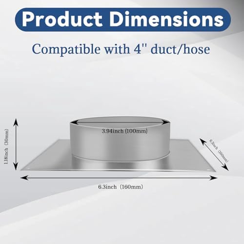 4 Inch Galvanized Steel Duct Flange, Dryer Vent Wall Plate Adapter - Image 3