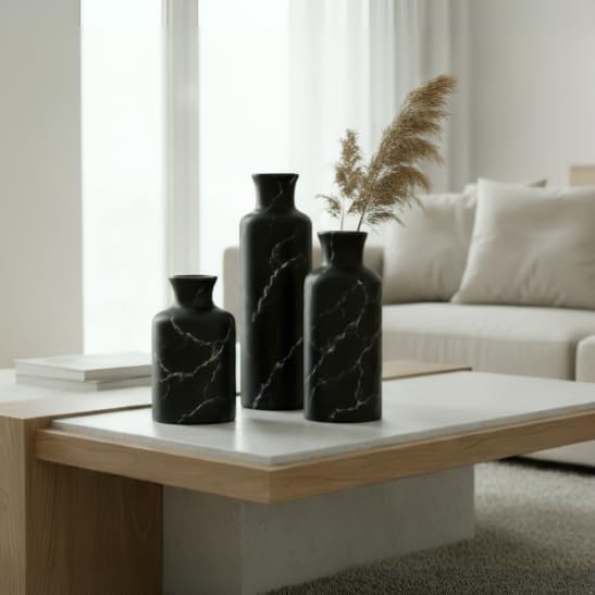 Creative Scents Black Marble Look 3pc Vase Set – Boho Vases - Image 4