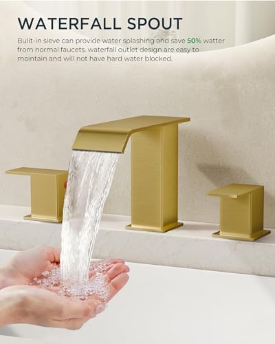 FORIOUS Bathroom Sink Faucets 3 Hole 2 Pack 8 Inch Widespread Brushed Gold - Image 3