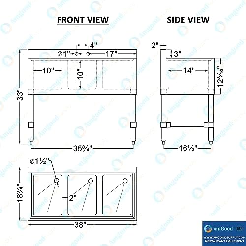AmGood One Compartment Stainless Steel Under bar Sink - Image 4