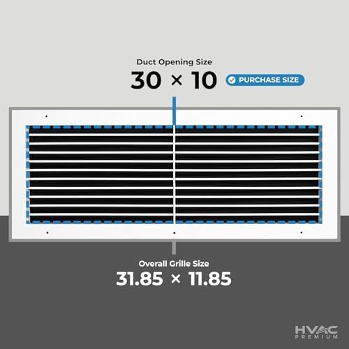 30" W X 10" H Aluminum Adjustable Return/Supply HVAC Air Grille - Image 3