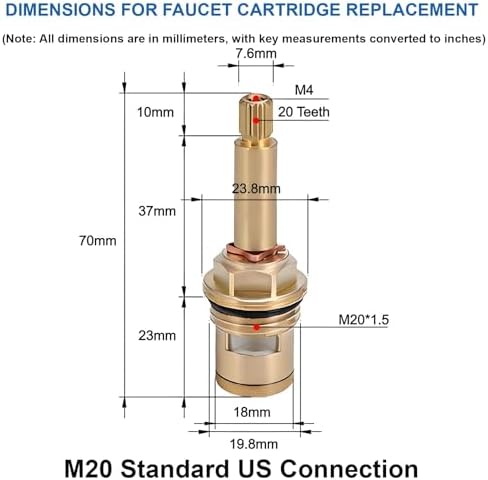 Brass Faucet Cartridge Replacement Kit M20 x 1.5 Ceramic Valve Pair - Image 2