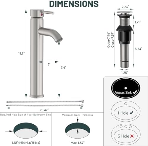 Brushed Nickel Bathroom Faucet, Vessel Sink Faucet - Image 2