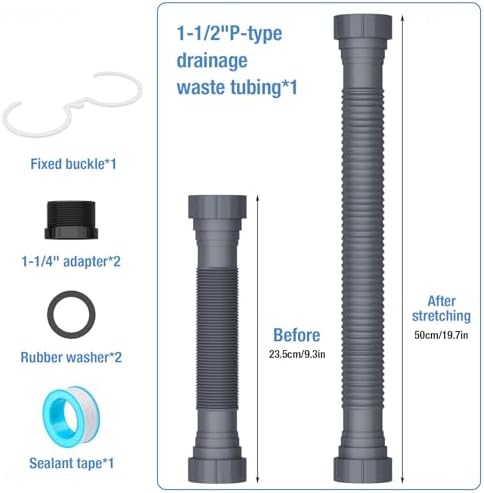 NiHome Kitchen Sink Drain Kit P-Trap 1-1/2" 1-1/4" Flexible Pipe - Image 4