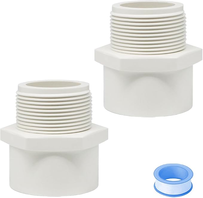 2PCS 2 Inch PVC Coupling Fittings White Socket to Male Thread PVC Pipe Fitting by HayEastdor