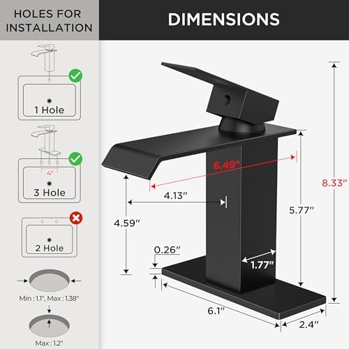 FORIOUS Bathroom Faucet 1 Hole Single Handle Vanity Sink Faucet Matte Black - Image 3