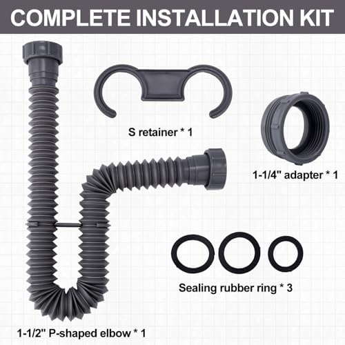 Sink Drain Kit, 1-1/2 Inch Expandable Flexible P-Trap 7.5 Inch - Image 4