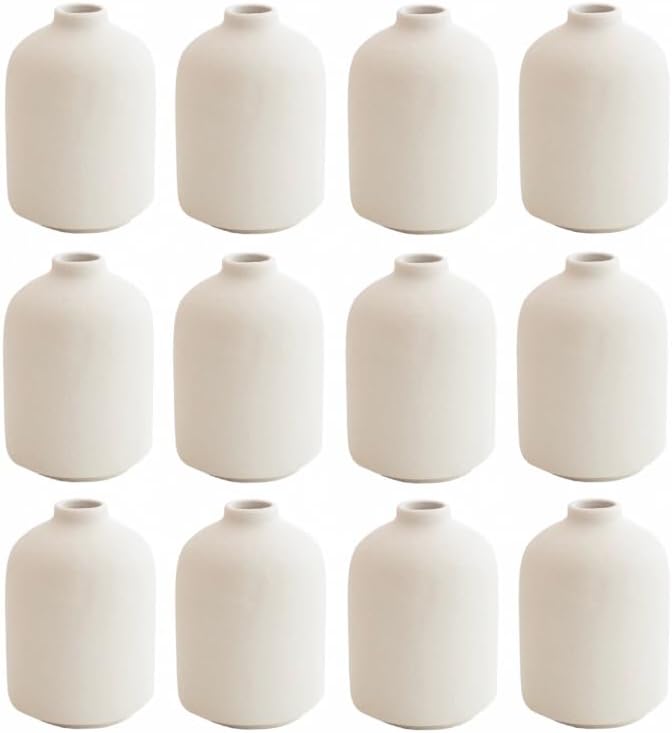 Modern White Small Ceramic Vase Set of 12 by LIZOFER