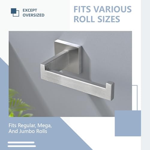 Toilet Paper Holder Set with 2 Square Robe Hooks, Brushed Nickel - Image 5