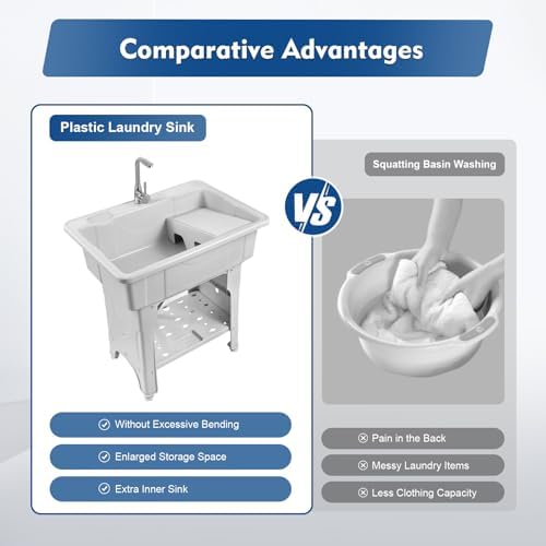 Freestanding Utility Sink with Faucet & Washboard - Image 4
