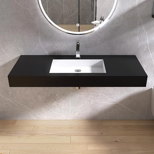 47"X19" Bathroom Sink with Single Faucet Hole, Stone Resin Wall-Mount or - Image 4