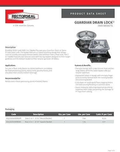 RectorSeal Guardian Drain Lock GDLDUO4500BSKS Duo 2-in-1 Basket Square - Image 6