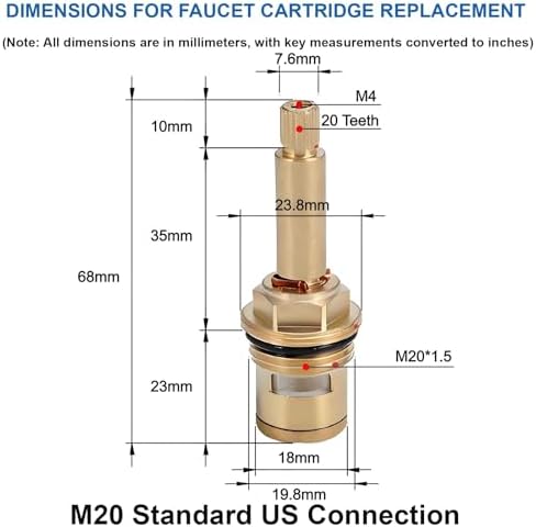 Brass Faucet Cartridge Replacement Kit M20 x 1.5 Ceramic Valve Pair - Image 2
