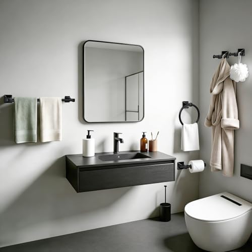 5-Piece Matte Black Bathroom Hardware Set, SUS304 Stainless Steel Wall Mounted - Image 2