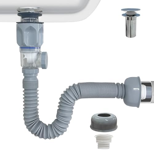 Bathroom Sink Drain Kit，Flexible Expandable P-Trap Sink Drain Pipe by QruiLanTu