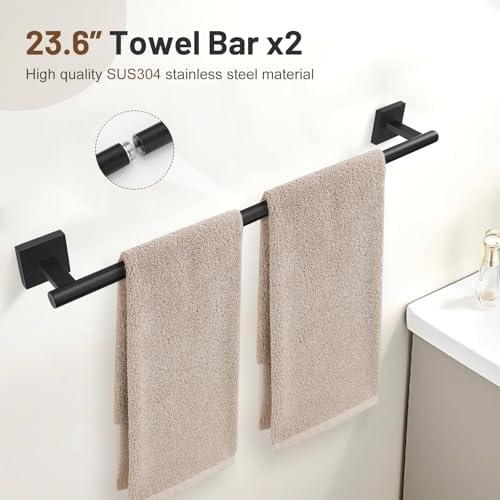 Lairuier 10-Piece Matte Black Bathroom Accessories, Towel Bar Set - Image 2