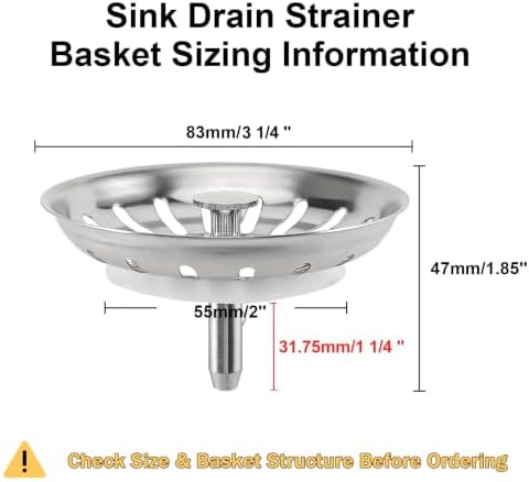 2pcs Kitchen Sink Drain Basket, 3 1/4 '' 304 Stainless Steel Drainage - Image 2