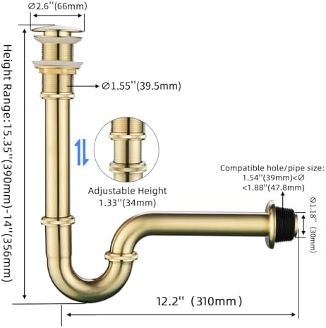 Bathroom Sink Stopper Bottle Trap, U-Shape 1-1/4 inch Slip Inlet Drain Complete - Image 3