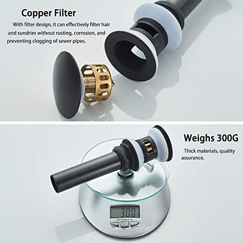 Bathroom Sink Drain with Overflow Hole Black Vessel Vanity Sink Pop Up Drain - Image 4