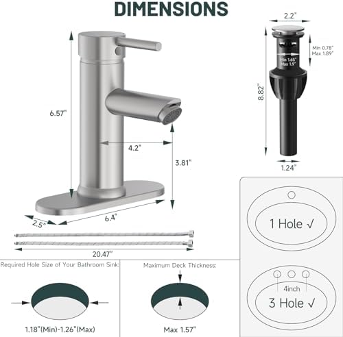 2 Pack Bathroom Faucet for 1 or 3 Holes, Brushed Nickel - Image 2