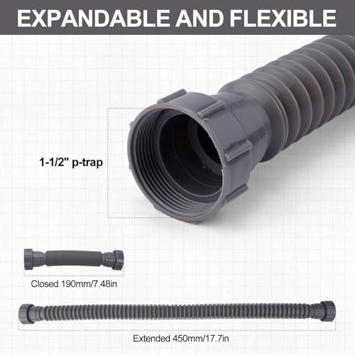 Sink Drain Kit, 1-1/2 Inch Expandable Flexible P-Trap 7.5 Inch - Image 5