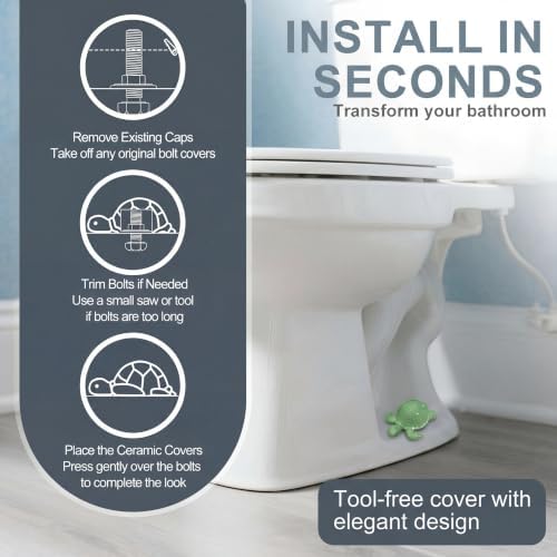 Green Sea Turtle Ceramic Toilet Bolt Covers 2-Pack, Decorative Bathroom - Image 4