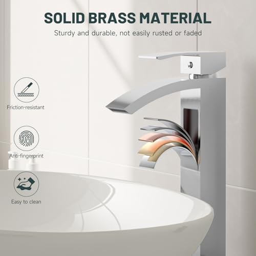 Chrome Vessel Sink Faucet, Waterfall Bathroom Faucets - Image 4