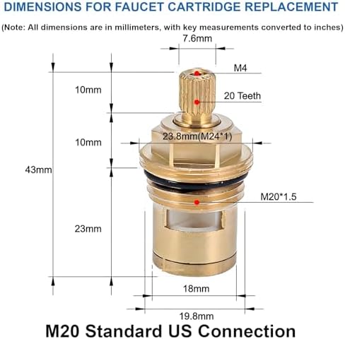 Brass Faucet Cartridge Replacement Kit M20 x 1.5 Ceramic Valve Pair - Image 2
