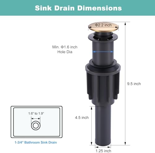Bathroom Sink Drain Without Overflow, ARCORA Brushed Gold Pop Up Drain - Image 2