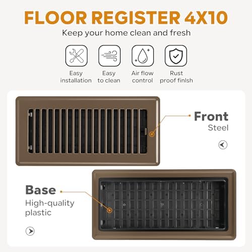 Floor Register 4x10, Floor Vent Covers Brown, 2 Pack Heavy Duty Steel Walkable - Image 3