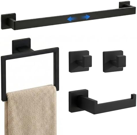 5-Pieces Matte Black Bathroom Accessories Set, 24 Inch Bath Towel Bar Set by Unknown
